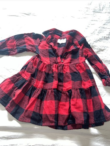 Old Navy Baby Girl Flannel Dress Size 2T Months Black Red Buffalo Plaid