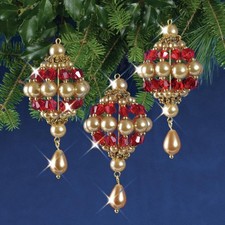 Nostalgic Christmas Beaded Crystal Ornament Kit Ruby  Gold Baroque Drops