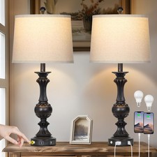 28" Farmhouse Table Lamps Set of 2, Retro Lamps for Living Room with USB C A ...