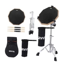  Practice Drum Pad Set, 12 Inch Silent Snare Drum Pad Kit Include Drum Black