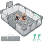 Gray Foldable Portable Baby Playpen w/ Mesh Sides & Carry Bag Infant/Toddler