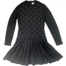 CHANEL Logo Faux Pearl Mohair Dress Black Size 38