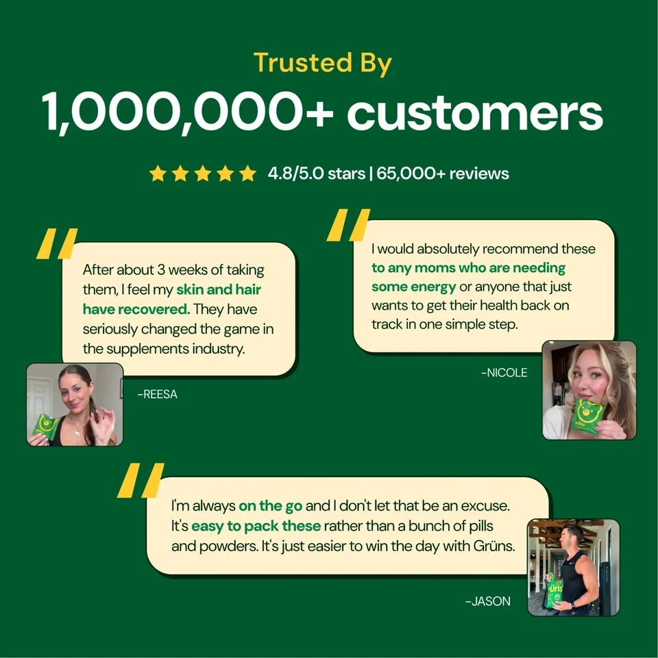 Gruns Low Sugar - SuperFoods Greens Gummies - Sabor dulce - 240 gomitas paquete de 30 Foto 3 de 4