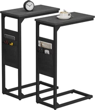 C Shaped End Table, Side Table for Couch, Sofa Table with Storage Bag, TV Tray 