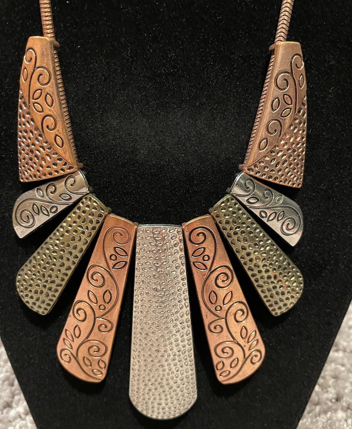 Copper Bronze Silver Tone  Rectangular Textured N… - image 2