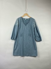 Old Navy 100% cotton chambray embroidered tassel tie dress M