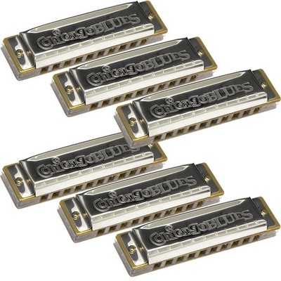 Harmonica Key of C Pack of 6, 10 Holes 20 Tones Diatonic Blues Harmonica KHCB-6C