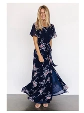 Baltic Born Naomi Short Sleeve Maxi Dress Blue Navy Floral Boho Size 1XL