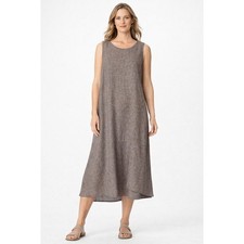 Pure Jill Linen Blend Sleeveless Midi Dress Gray XL Neutral Lagenlook Minimalist