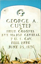 George A Custer Tombstone-Custer National Monument-Vintage Chrome Postcard
