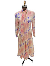 Vintage Anne Crimmins For Umi Multicolored Silk Skirt Suit Sequined Jacket Sz 10