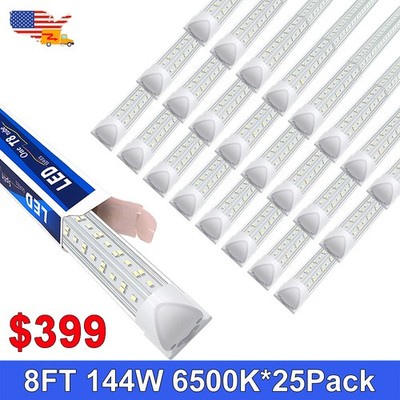 25 Pack 8 Foot LED Lights Daylight Bright 144W 6500K Linkable Shop Lights LED