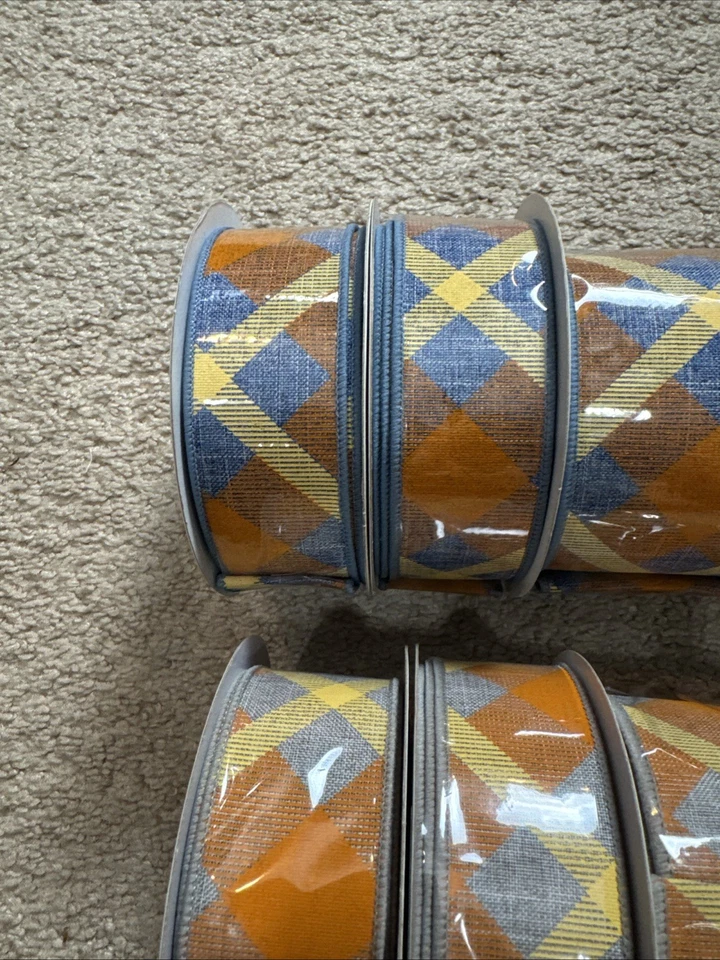 Lote de ocho cintas de otoño a cuadros con bordes de alambre de 2,5 pulgadas y 1,5 pulgadas   Foto 3 de 4