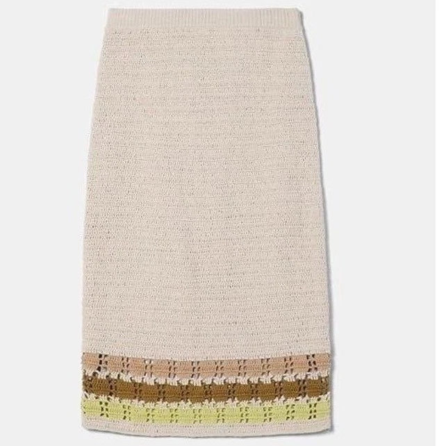 Amour Vert Meli Cotton Crochet Skirt - Ecru Multi Stripe Size Large