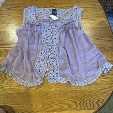 Black Co Lavender Sheer Tank Top With Crochet Lace Size Large