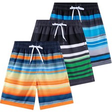 Boys Swim Trunks 3 Pack, Quick Dry Bathing Suit, UPF 50 , Mesh Lining, Beach ...