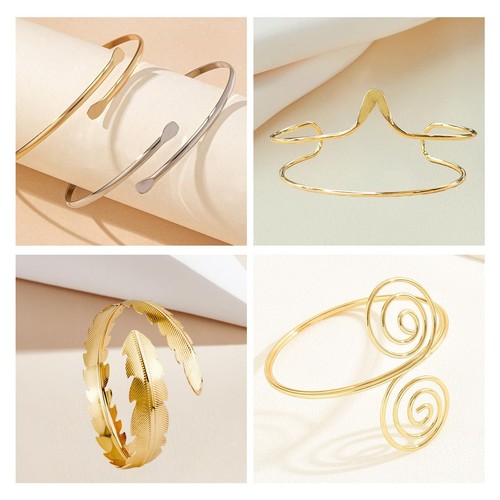 4 Piezas Brazalete Brazo Superior Dorado Joyería para Mujer, Brazalete Brazo Superior Ajustable Brazo B - Imagen 5 de 7