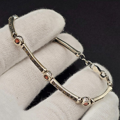 Vintage Silber Armband mit Markasiten und Granaten verziert 925er Silber Schmuck