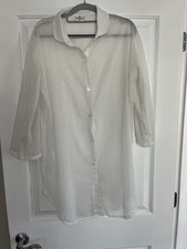 Solar Veil Tunic Shirt Dress Cover Up Women’s M White Sheer Button Front