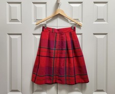 Women's ILGWU Union Made USA Red Pink Orange Tartan Plaid Flannel A-Line Skirt S