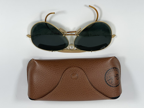 Vtg 40s 50s RAYBAN WW2 Pilots Sunglasses Wrap Around Shooting Aviator ? Marble - Picture 3 of 20