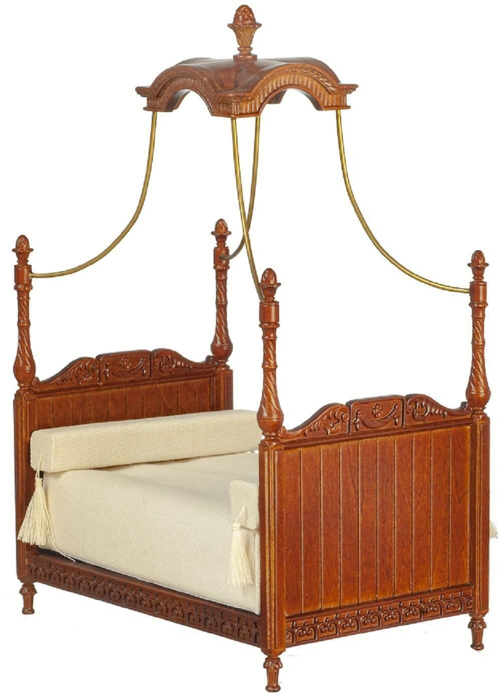 Dolls House Walnut Louis XV Double Canopy Bed JBM Miniature Furniture 1:12