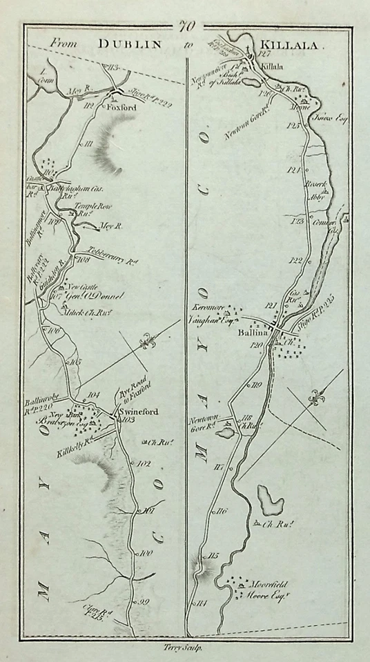 IRLANDA, TULSK, BALLAGHADERREEN, KILLALA, mapa antiguo, Taylor & Skinner, 1778 Foto 4 de 4
