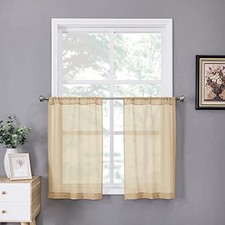 Sheer Tier Curtain Linen Textured Half Kitchen Curtains Sheer Light Filtering