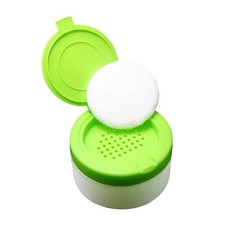 White Plastic Empty Baby Powder Puff Case with Green Sifter Lid Refillable Af...