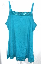 Just My Size JMS Plus-Size Women s Stretch Camisole TEAL LACE 1X PRE- OWNED