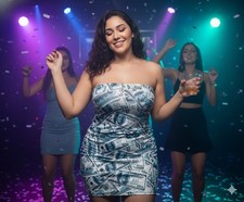Sexy $100 Bill Money Print Tube Dress Strapless Bodycon Blue & White Size: LARGE