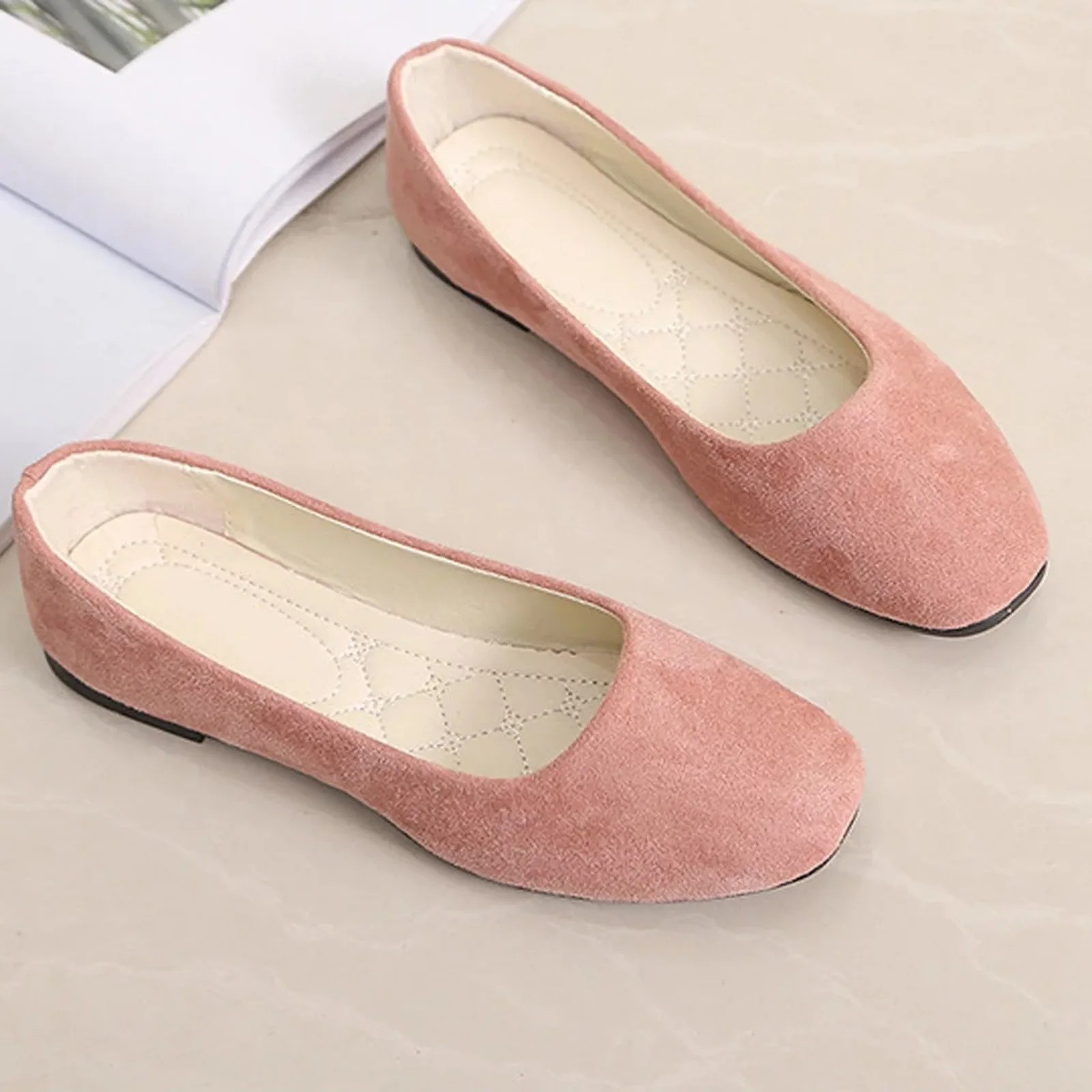 Womens Flats Ballet Shoes Slip on Comfortable Soft Casual Dress Shoes Square New-image