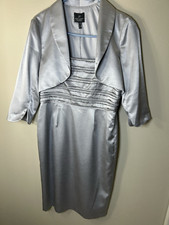 Adrianna Papell Silver Dress Suit with Jacket Size 8 Formal