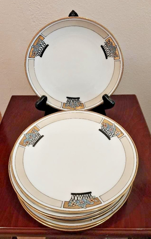 Vintage art deco pattern china bread and butter plates Gotham of Austria 7 piece