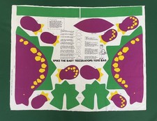 Spike the Baby Triceratops Tote Bag Fabric Panel, Canvas, Uncut,  NOS