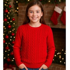 Old Navy Girls XL 14-16 Red Cable Knit Crew Neck Sweater Holiday Winter Style V