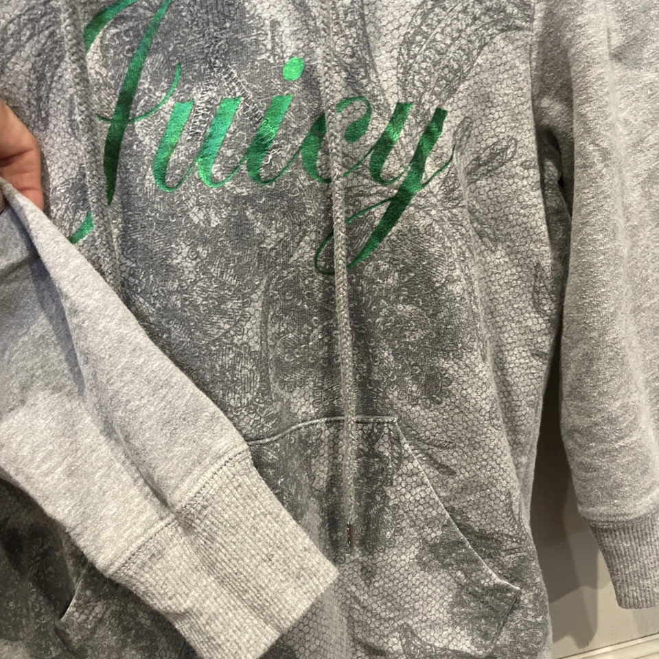 Women’s Juicy Couture Hoodie pullover Long Sleeve Gray/Green Sweatshirt Size S - Image 4 of 4