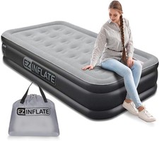 EZ INFLATE Portable Blow Up Air Mattress for Travel/Home, Black  Grey, Twin 16"