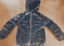 Calvin Klein Jeans Girls Black Hooded Puffer Jacket Size M Faux Fur Lining ST42