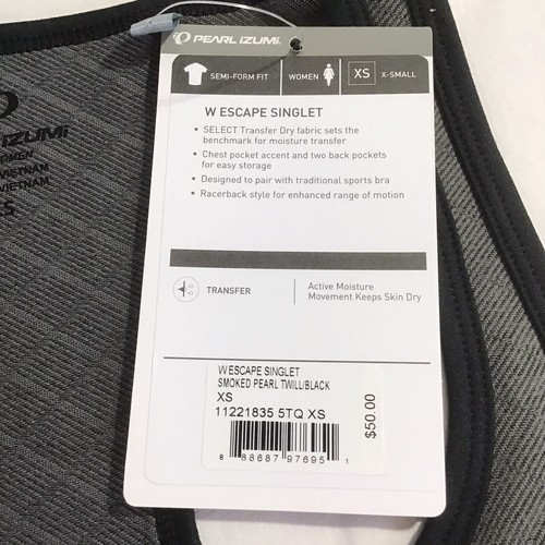 New PEARL IZUMI Escape Singlet, Smoked Pearl Twill/Black, Women’s XS or Large - Foto 5 di 8