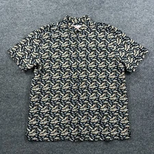 Kahala Men Hawaiian Shirt Large Black Aloha Button Canoe Rayon Linen Hawaii Bowl