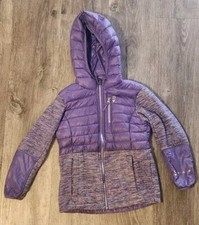 Free Country Girls Puffer Jacket - Size XS 5/6 - Purple Fleece Trim - Girls Coat