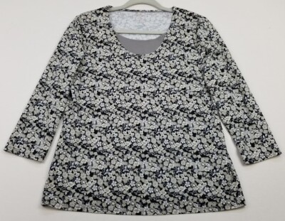 White Stag T Shirt Women s Large L Multicolor Floral 3/4 Sleeves Stretch Cotton