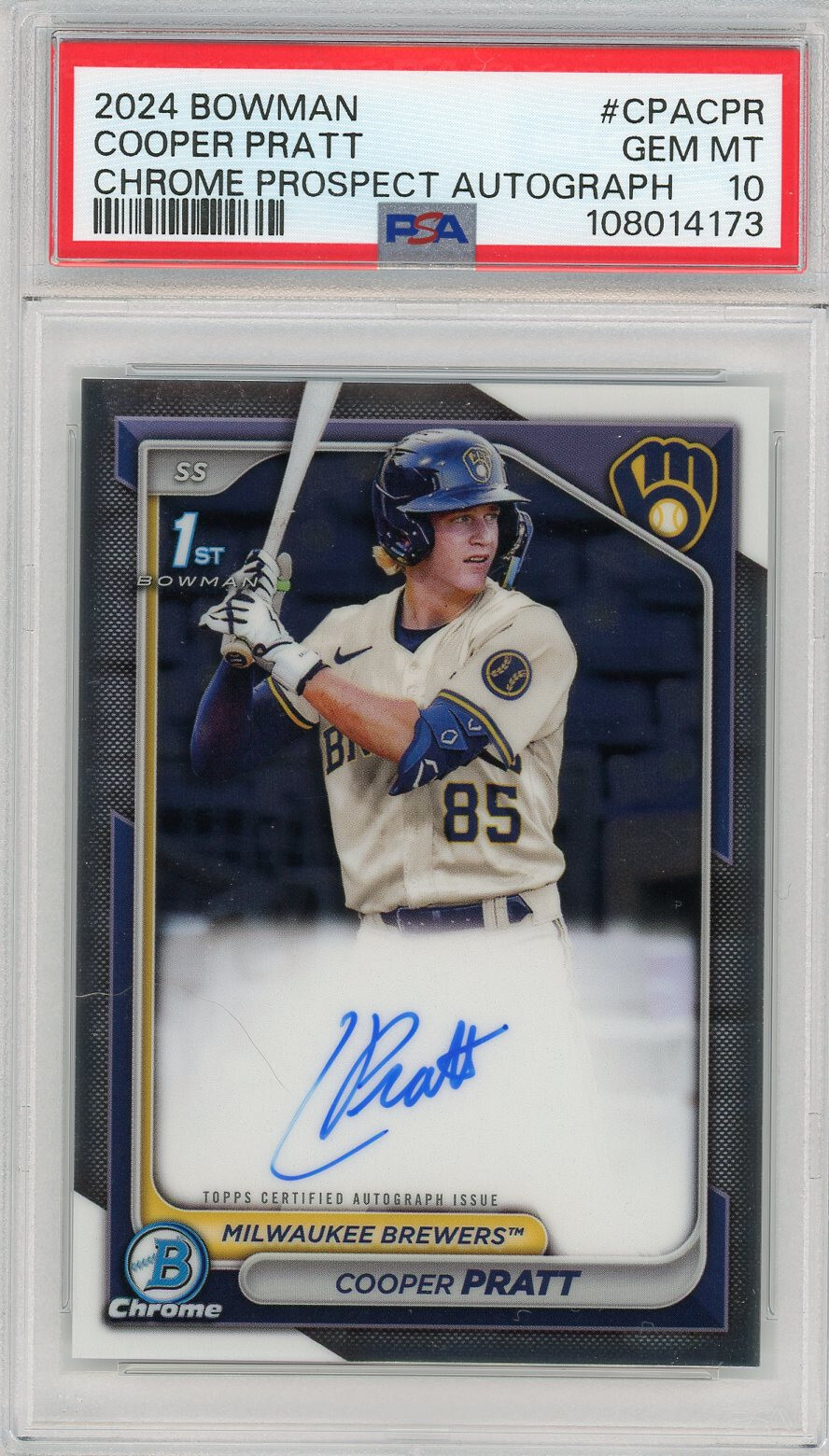2024 Bowman #CPA-CPR Cooper Pratt 1st Bowman Chrome Prospect Autograph PSA 10