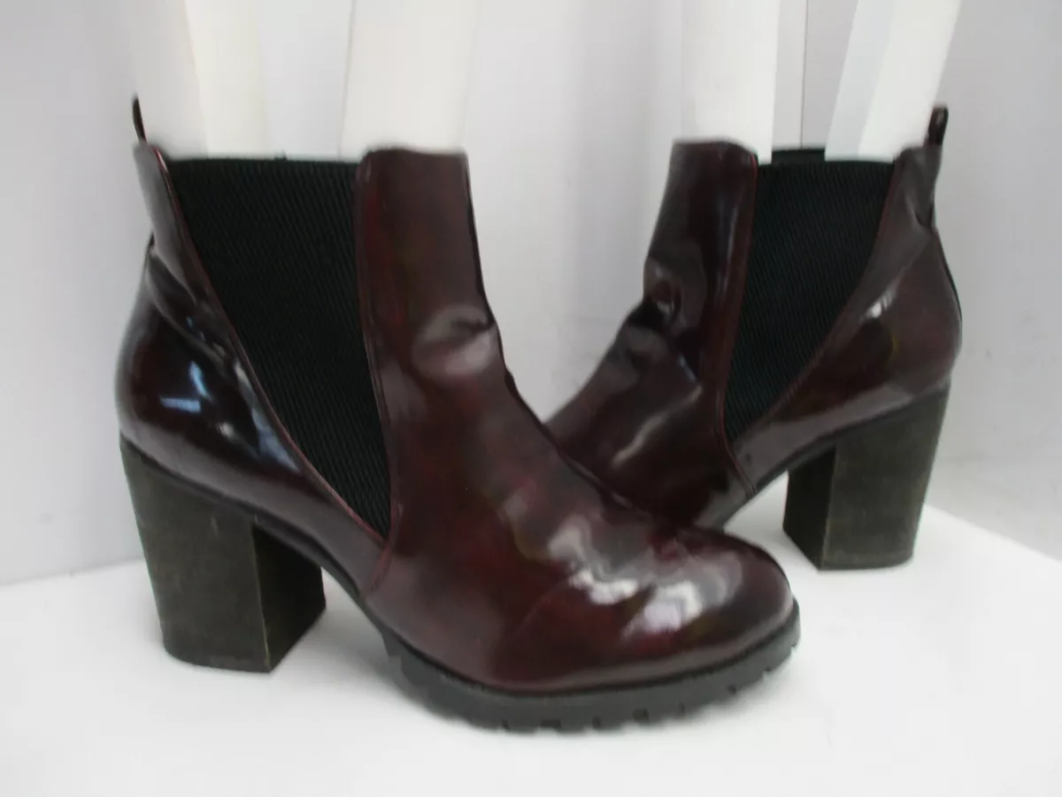 Burgundy patent leather ankle deals boots