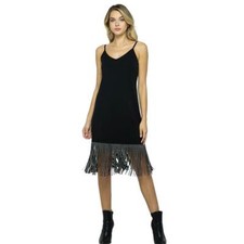 Vocal Apparel Little Black Dress with Studded Fringes Holiday Party Clothing