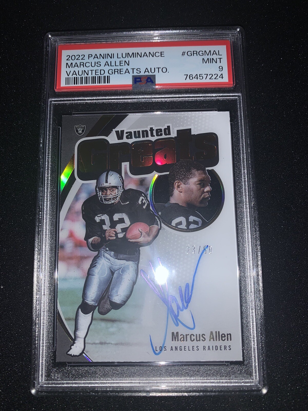 Marcus Allen Oakland Raiders 2022 Luminance Vaunted Greats Auto /50 PSA 9 Raiders 