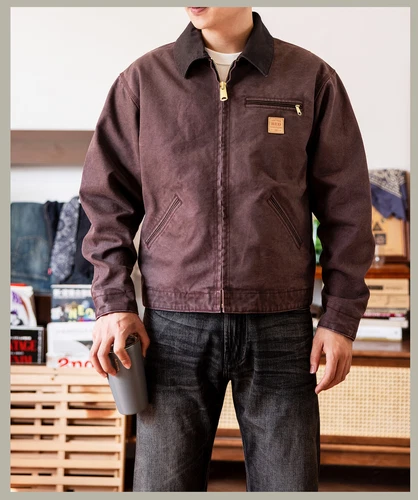 Mens Red Style Retro Jacket Classic Workwear Casual Collared Coat Top US - Picture 9 of 16