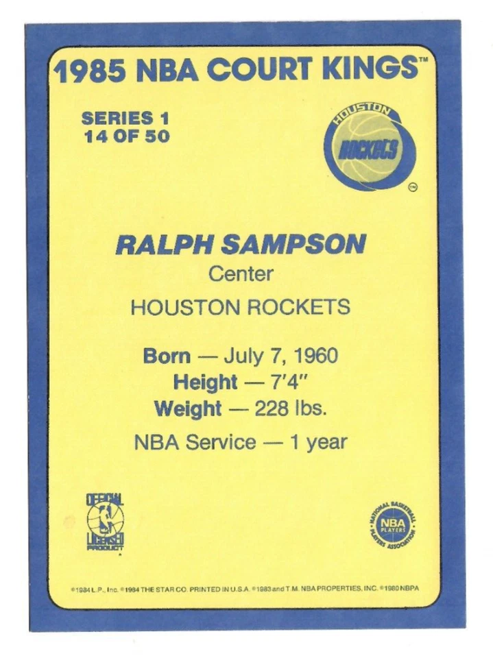 Ralph Sampson 1985 Star 5 X 7 Court King Houston Rockets Basketball card #14 - Image 2 of 2