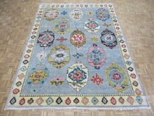 9 x 12 Hand Knotted Light Blue Colorful Turkish Oushak Oriental Rug G11466